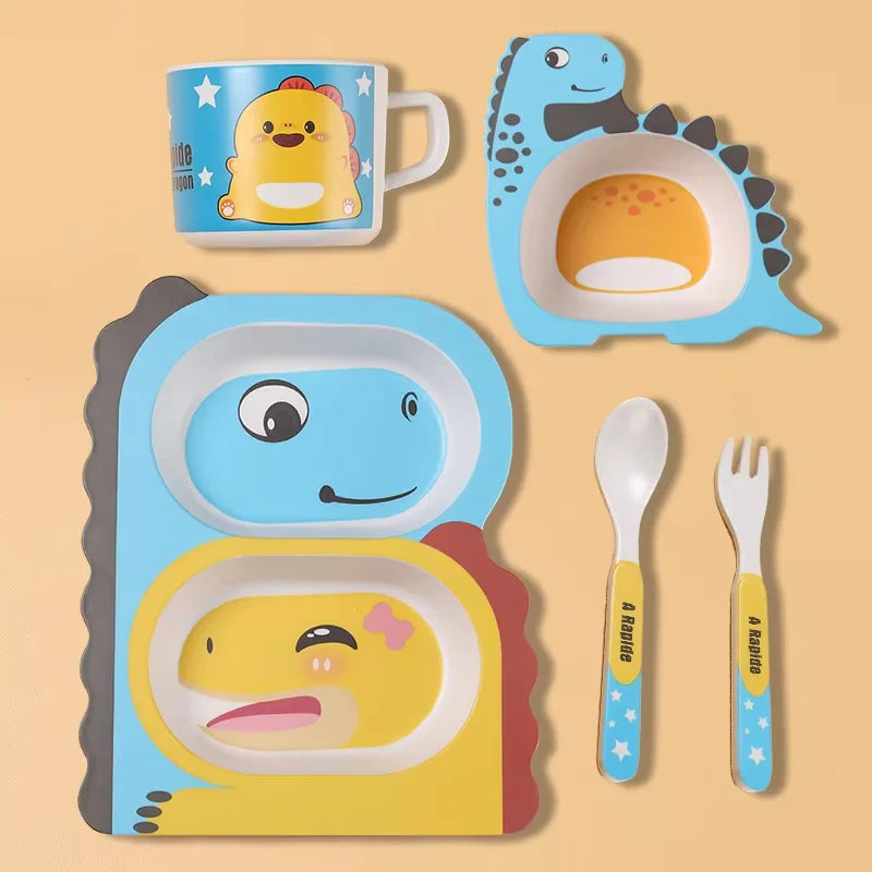Bamboo Fiber Baby Plates – Fall-Proof Cartoon Kids Tableware