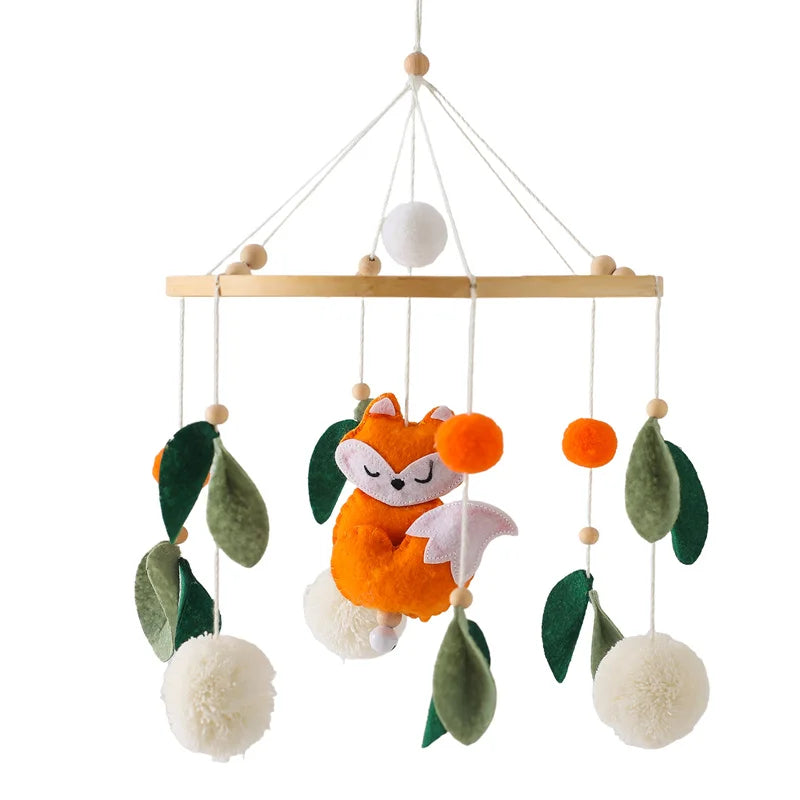 Wooden Baby Crib Mobile – Soft Felt Balloon Rattle Toy with Music