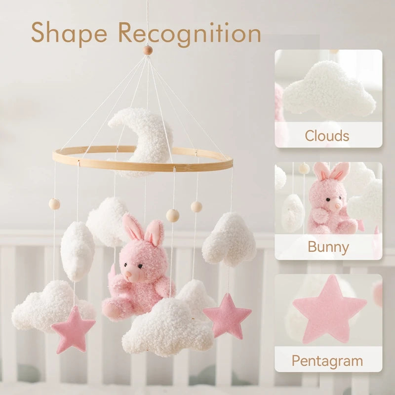Baby Crib Mobile Pink Rabbit – Soft Felt Rattle Toy for Newborns