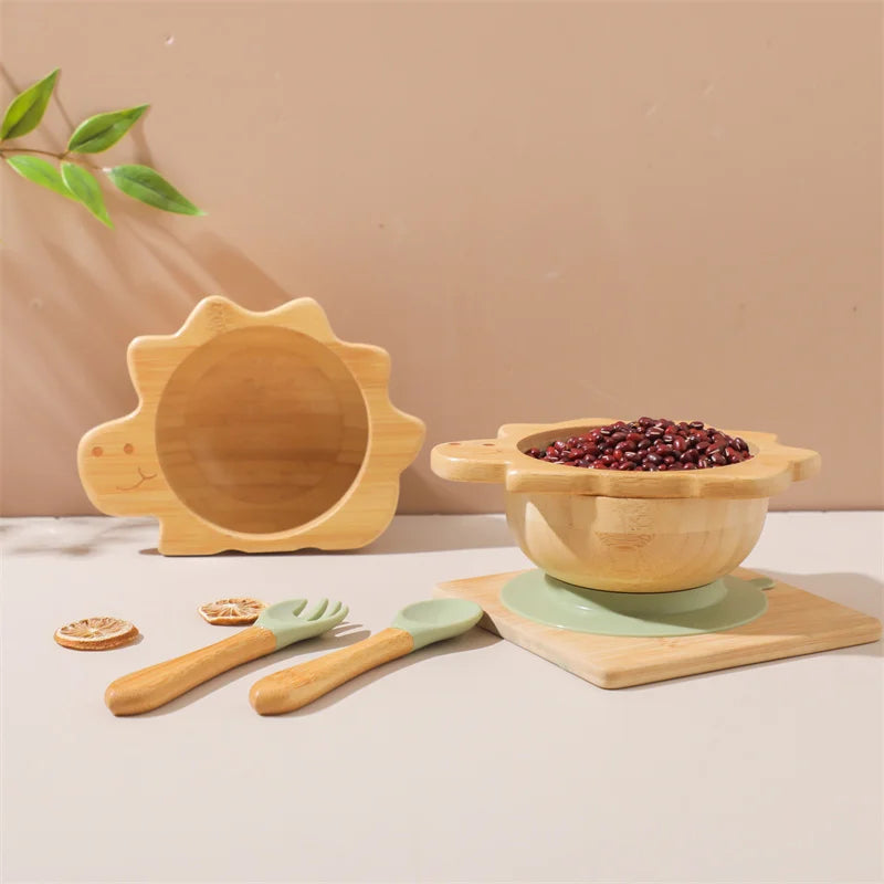 Dinosaur Bamboo Baby Tableware Set - Eco-Friendly Plate, Bowl & Utensils for Safe Feeding