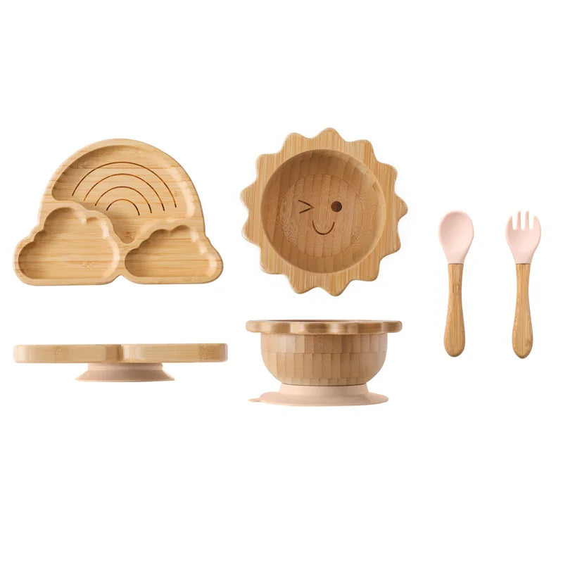 Bamboo Baby Suction Plate Set - BPA-Free, Non-Slip Tableware & Spoon for Stress-Free Feeding