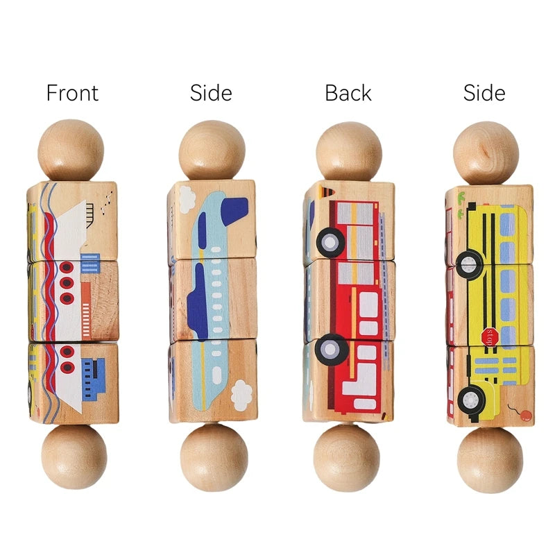 Baby Wooden Rattle Montessori Toy – Rotating Cartoon Puzzle Gift