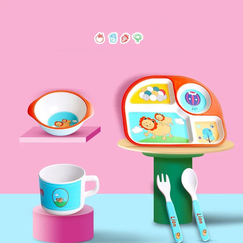 Bamboo Fiber Baby Plates – Fall-Proof Cartoon Kids Tableware