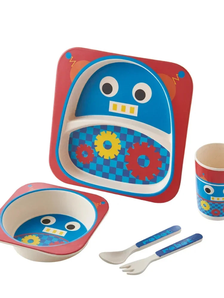 Bamboo Kids Tableware Set – Eco-Friendly Cartoon 5-Piece Gift