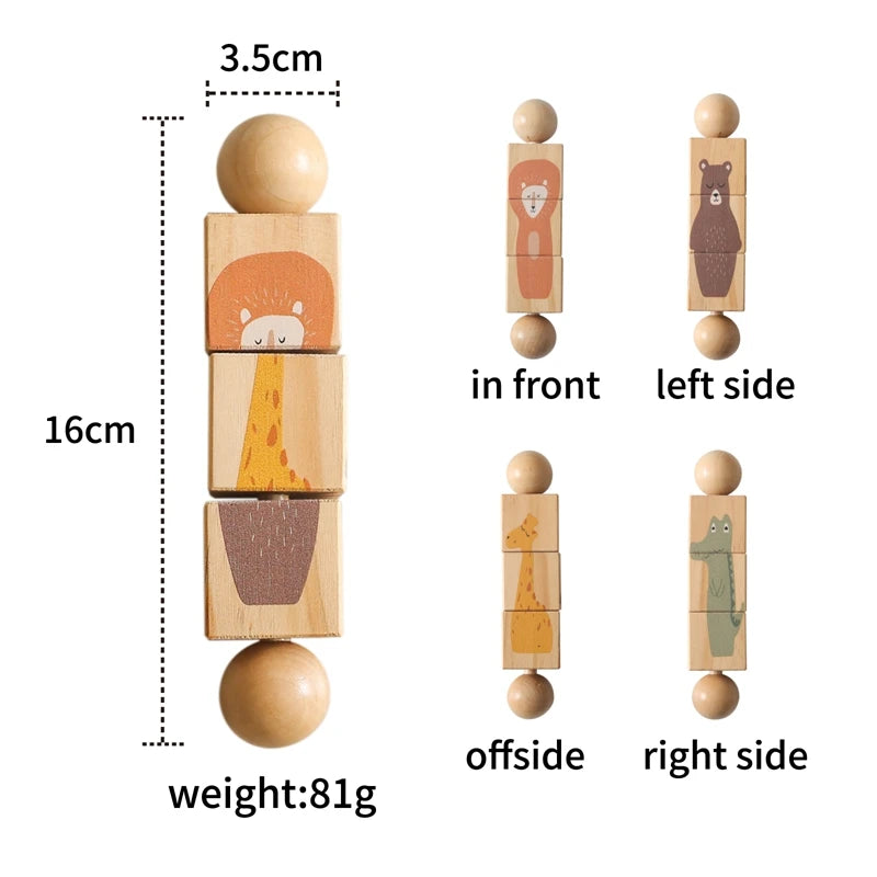 Baby Wooden Rattle Montessori Toy – Rotating Cartoon Puzzle Gift