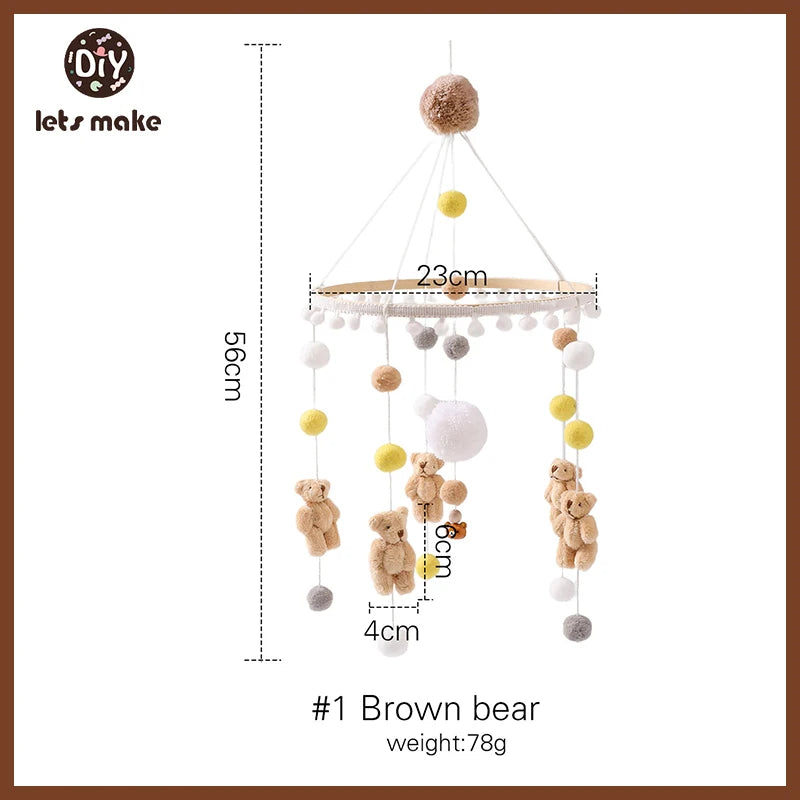 Wooden Baby Mobile – Bear, Moon & Stars Crib Toy | Soft Felt