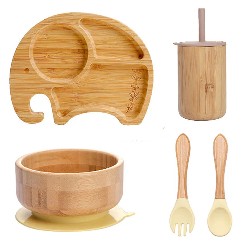 Bopoobo 5-Piece Bamboo Baby Tableware Set - BPA Free, Suction Plates, Eco-Friendly, Perfect for Weaning!