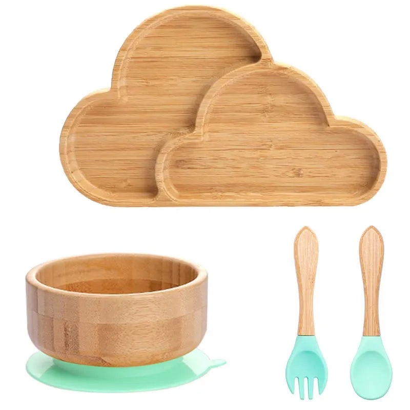 Bamboo Kids Tableware Set – 4pcs Suction Plate, Bowl & Utensils