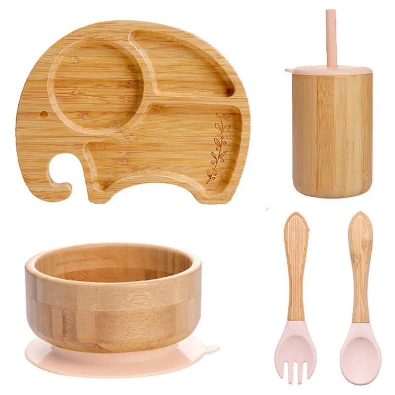 Bopoobo 5-Piece Bamboo Baby Tableware Set - BPA Free, Suction Plates, Eco-Friendly, Perfect for Weaning!