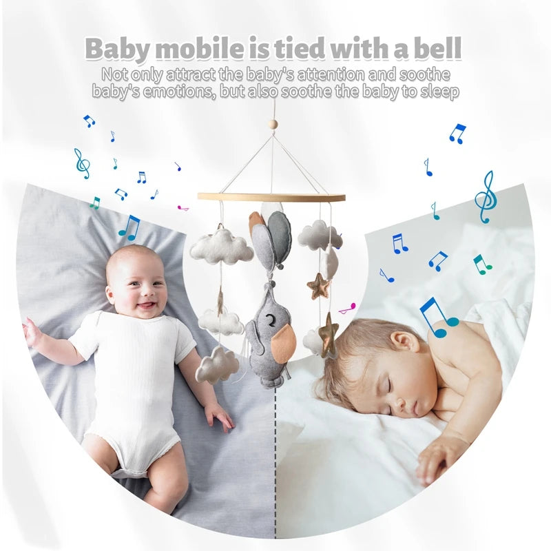 Wooden Crib Mobile – Soft Felt Bear, Cloud & Star Hanging Toy