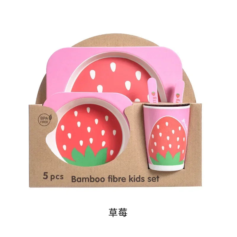 Bamboo Kids Tableware Set – Eco-Friendly Cartoon 5-Piece Gift