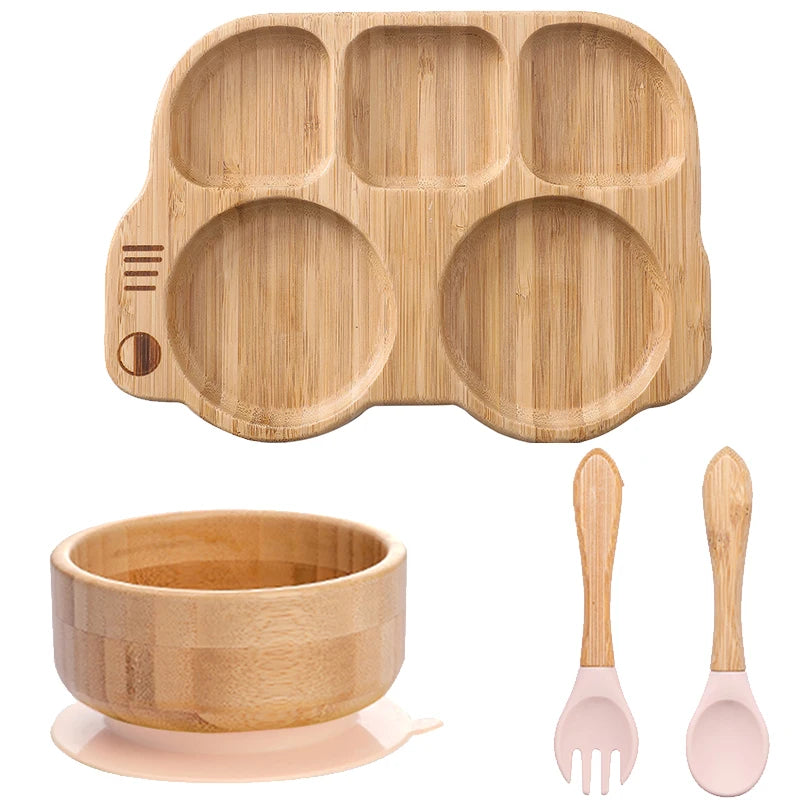Bamboo Babies 4-Piece Cartoon Dinnerware Set for Safe Baby Feeding - Eco-Friendly, Latex-Free & Customizable