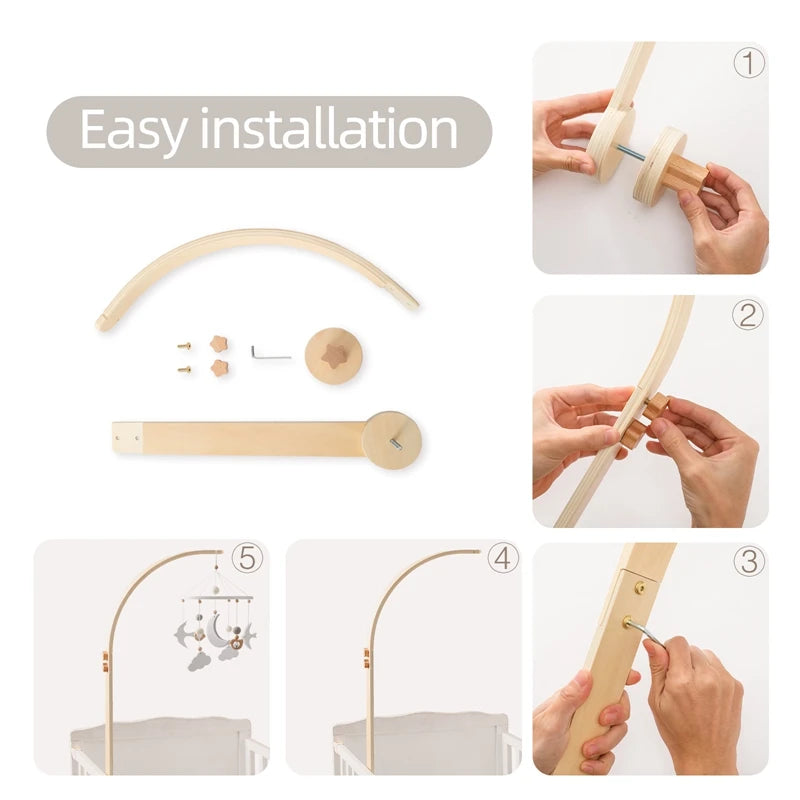 Baby Wooden Crib Mobile & Rattle Toy – Musical Bed Bell for Newborns