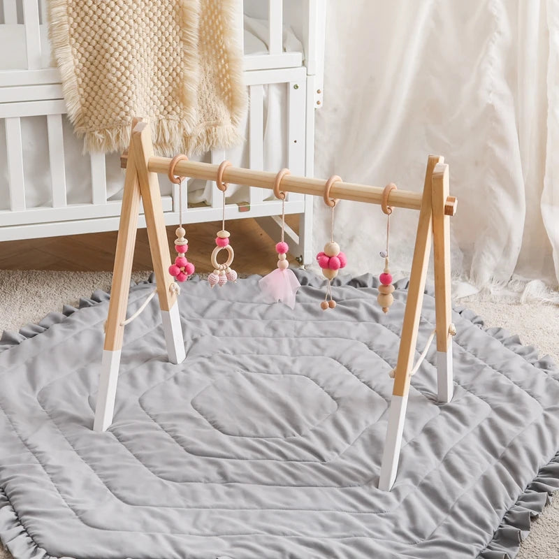 Baby Wooden Play Gym with Rattle Toys – Montessori Sensory Set
