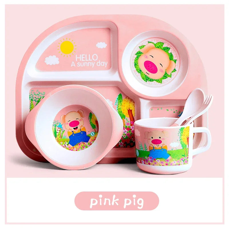 Bamboo Fiber Baby Plates – Fall-Proof Cartoon Kids Tableware