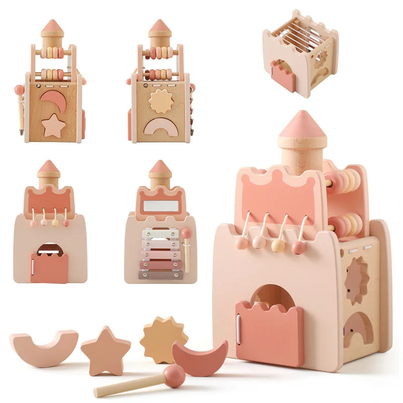 Montessori Wooden Castle Blocks – Pink House Baby Puzzle Toy