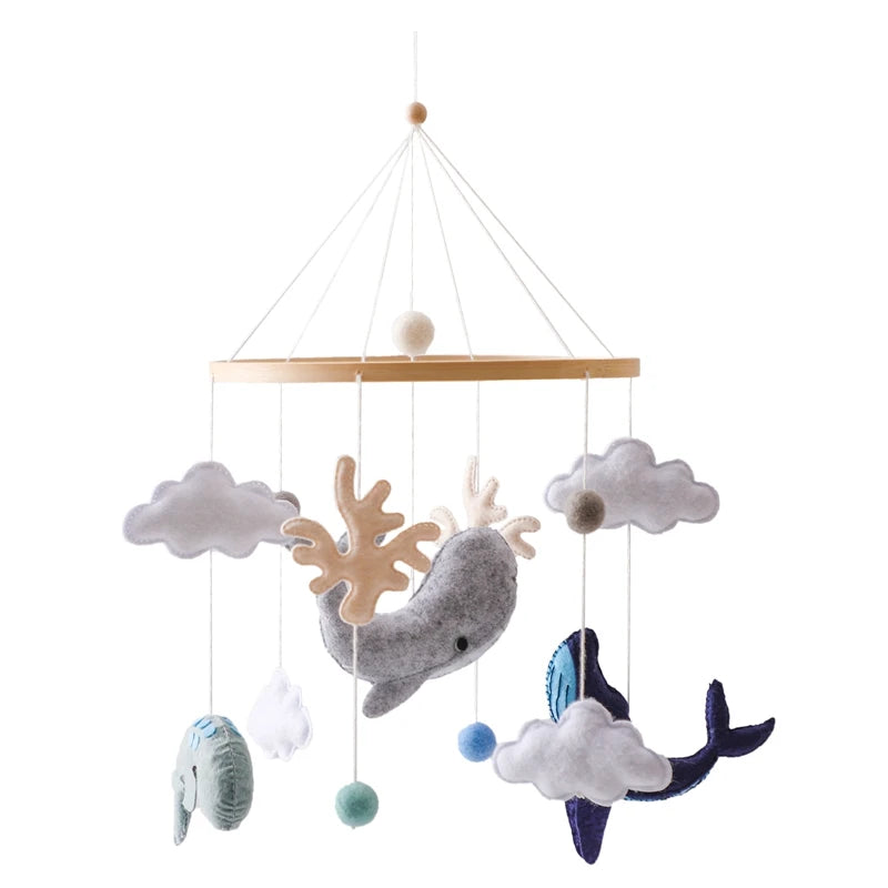 Wooden Baby Crib Mobile – Soft Felt Balloon Rattle Toy with Music