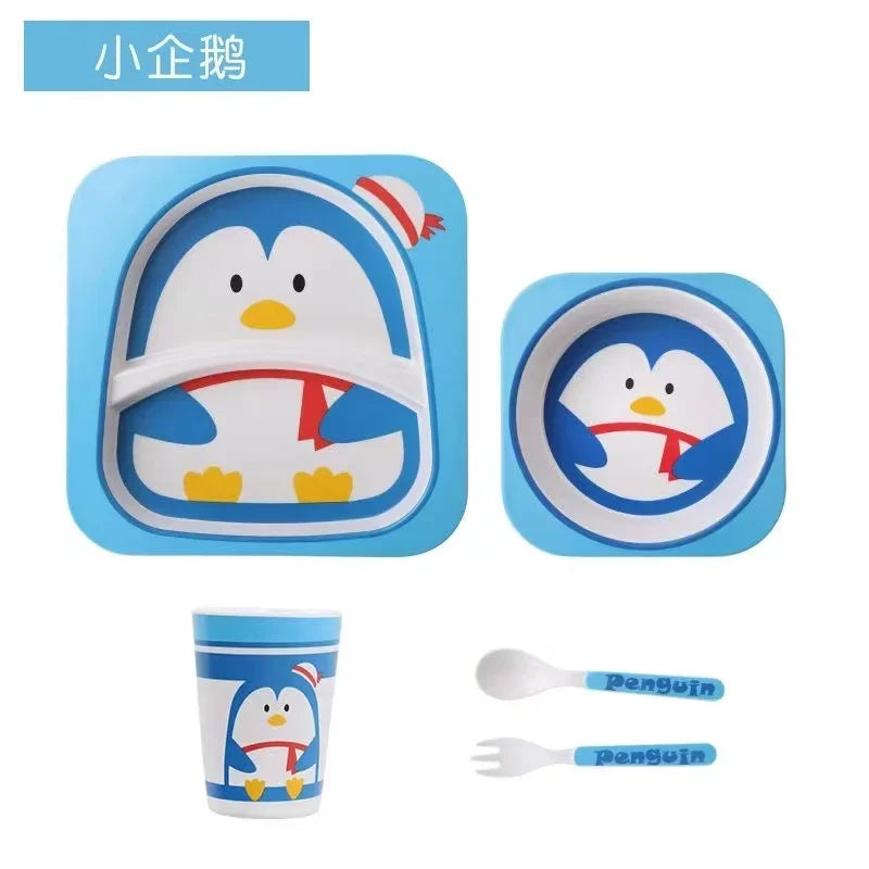 Bamboo Kids Tableware Set – Eco-Friendly Cartoon 5-Piece Gift