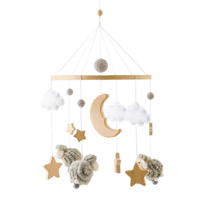 Wooden Dinosaur Baby Crib Mobile – Soft Felt Rattle Toy Gift
