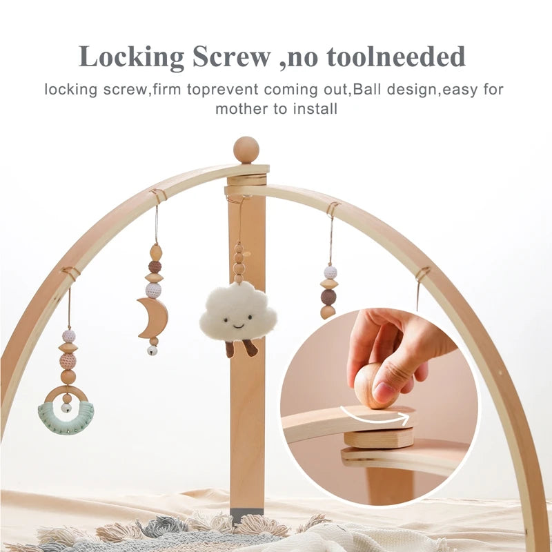 Baby Wooden Play Gym – Sensory Hanging Toys & Rattles