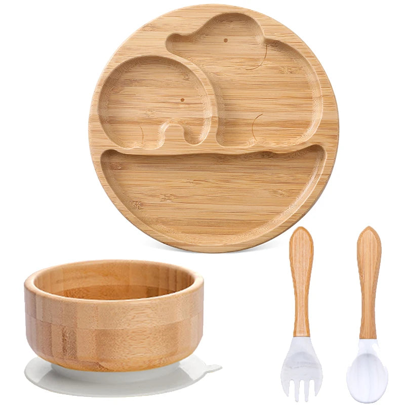 Bamboo Babies 4-Piece Cartoon Dinnerware Set for Safe Baby Feeding - Eco-Friendly, Latex-Free & Customizable