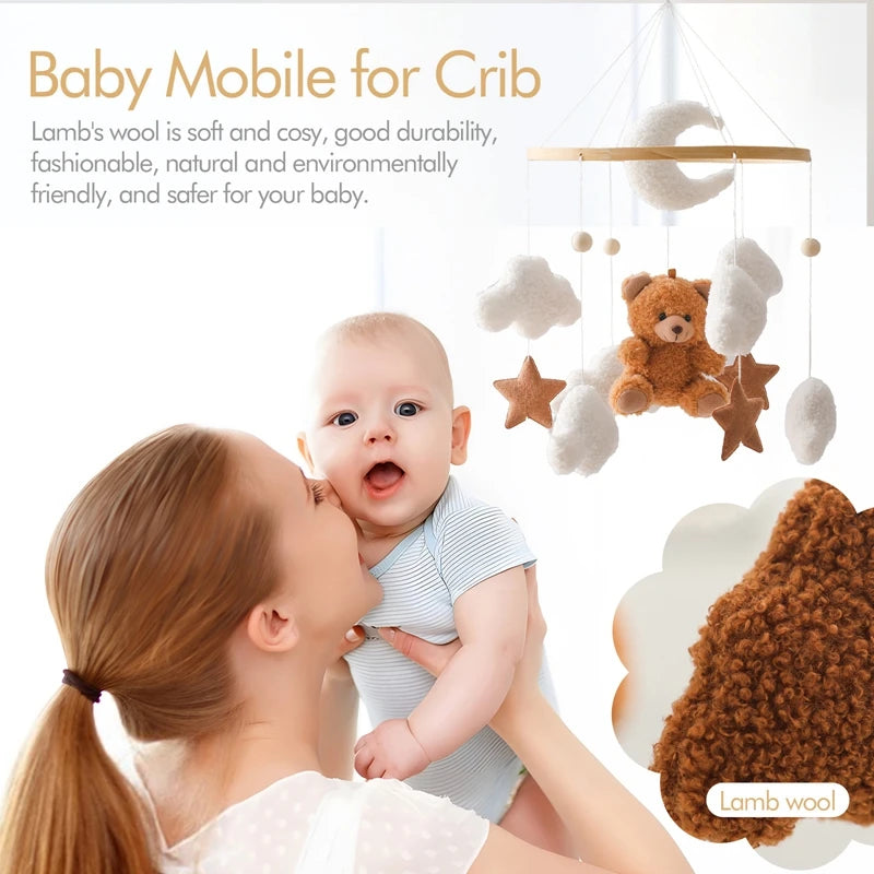 Wooden Baby Crib Mobile with Music Box – Teddy Bear Rattle Toy