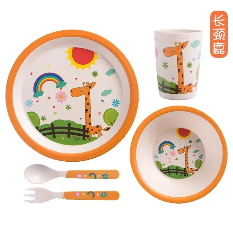 Bamboo Kids Tableware Set – Eco-Friendly Cartoon 5-Piece Gift