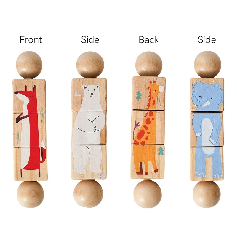 Baby Wooden Rattle Montessori Toy – Rotating Cartoon Puzzle Gift