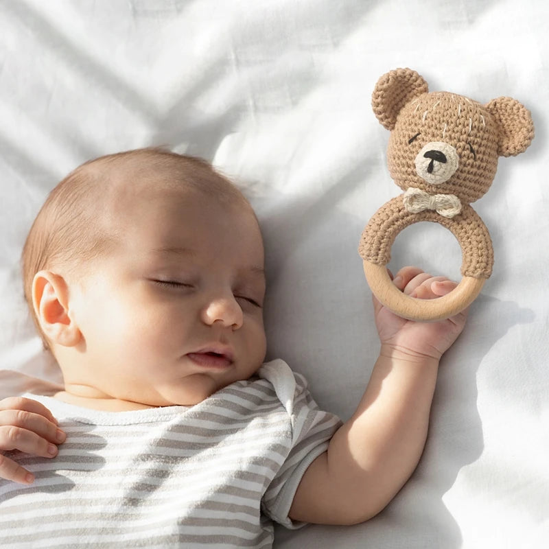 Crochet Bunny Baby Rattle & Teether | Wooden Toys