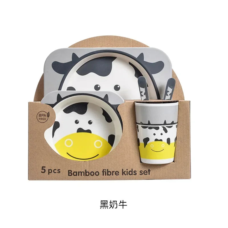 Bamboo Kids Tableware Set – Eco-Friendly Cartoon 5-Piece Gift