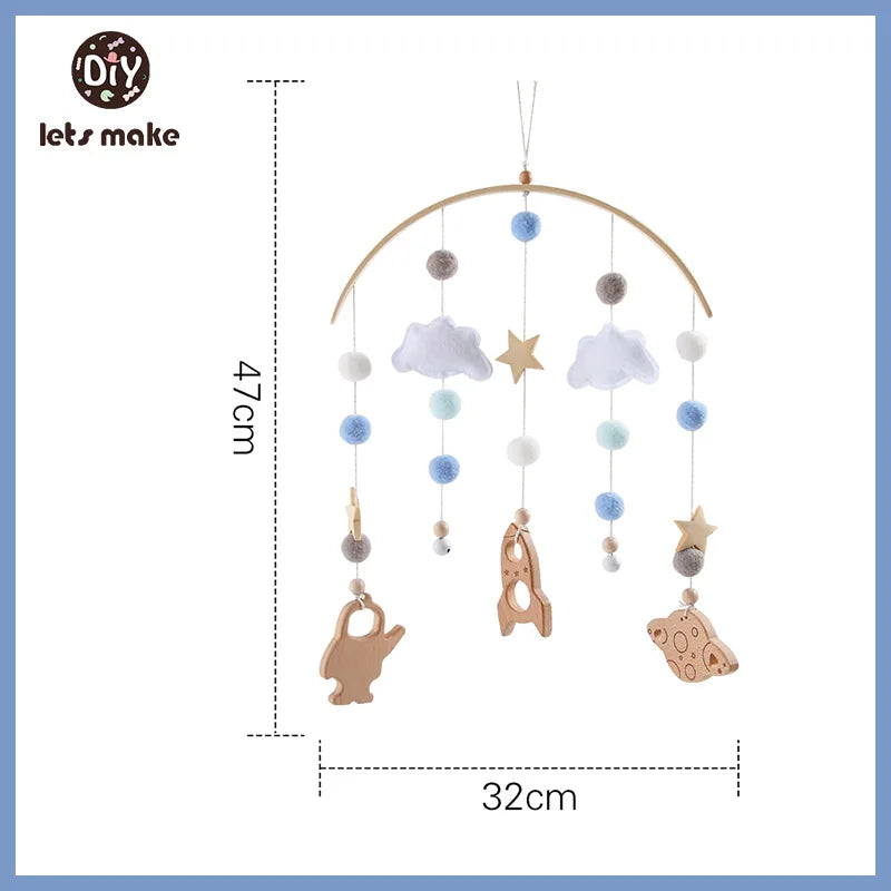 Wooden Baby Mobile – Bear, Moon & Stars Crib Toy | Soft Felt