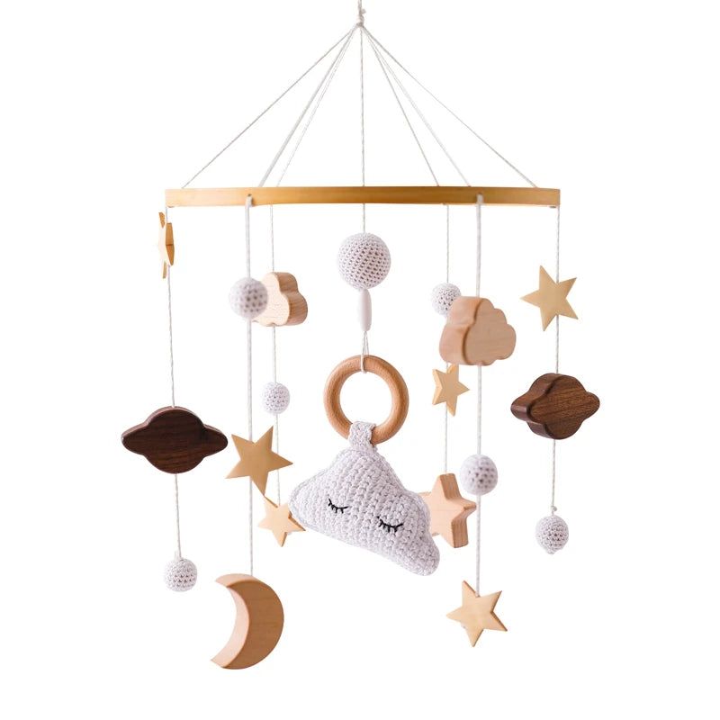 Wooden Baby Crib Mobile – Soft Felt Hot Air Balloon Bed Bell Toy