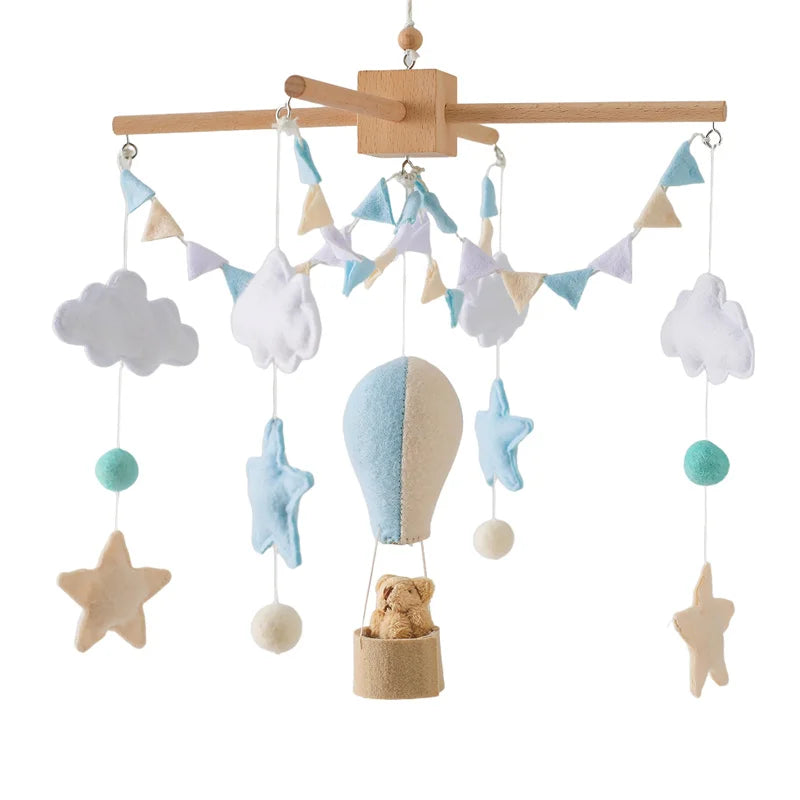 Wooden Baby Crib Mobile – Soft Felt Hot Air Balloon Bed Bell Toy