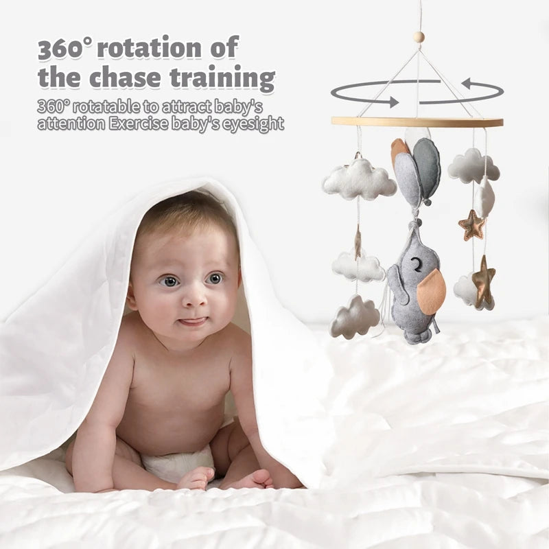 Wooden Crib Mobile – Soft Felt Bear, Cloud & Star Hanging Toy