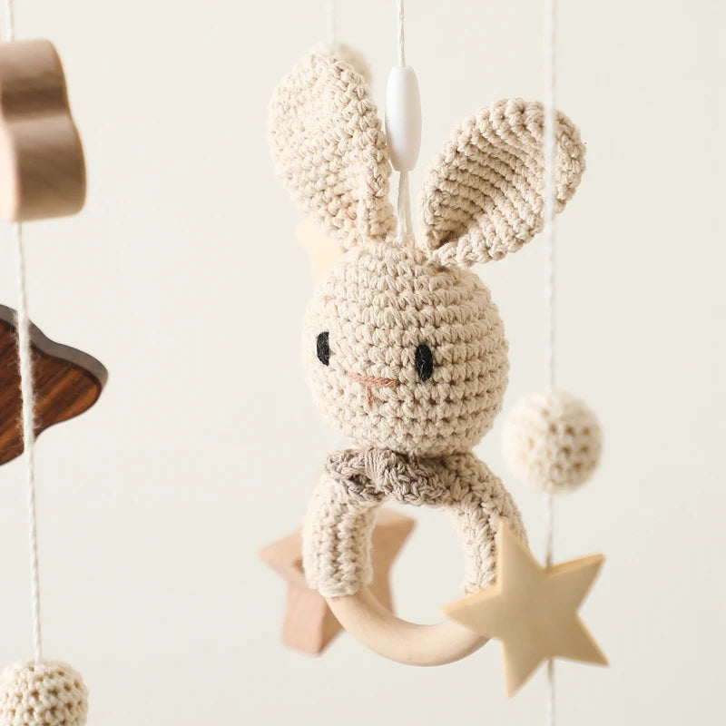 Baby Crib Mobile with Wooden Rabbit | Musical Bed Bell Toy