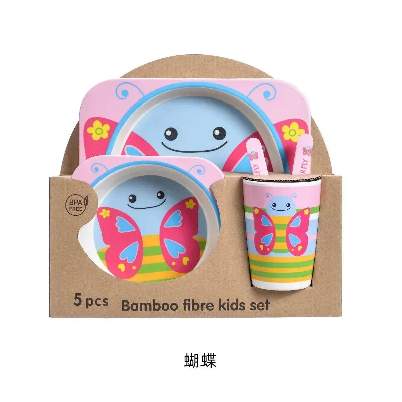 Bamboo Kids Tableware Set – Eco-Friendly Cartoon 5-Piece Gift