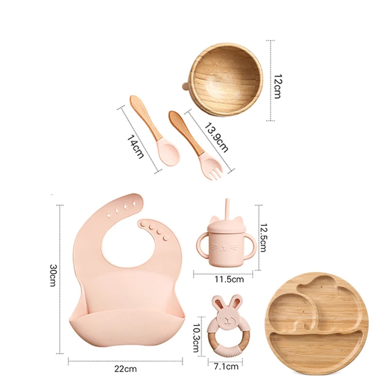 Eco-Friendly 7-Piece Bamboo & Silicone Baby Feeding Set - Safe, Non-Toxic Dinnerware for Kids