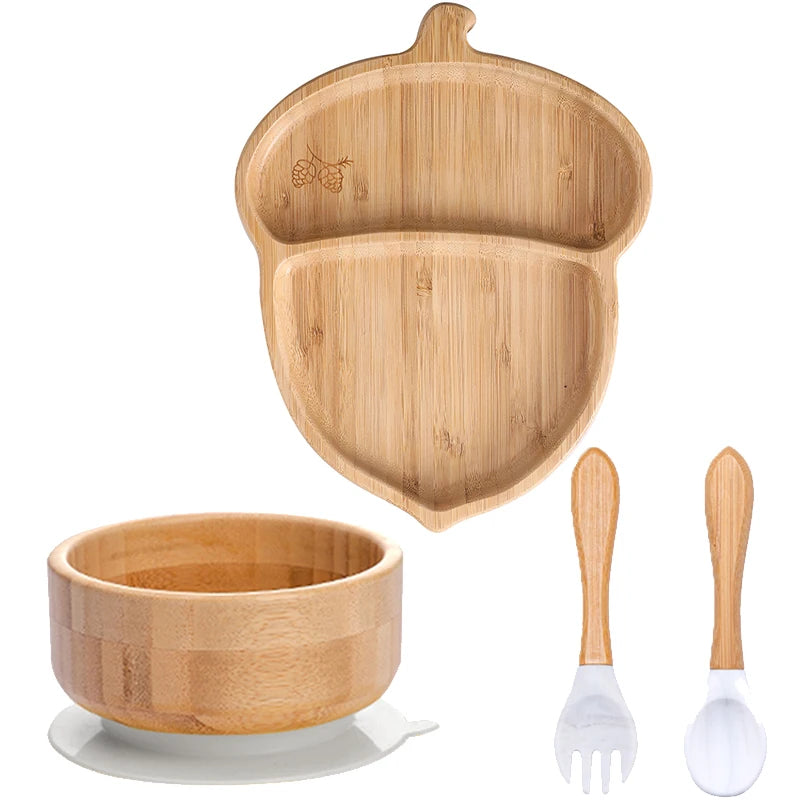 Bamboo Babies 4-Piece Cartoon Dinnerware Set for Safe Baby Feeding - Eco-Friendly, Latex-Free & Customizable