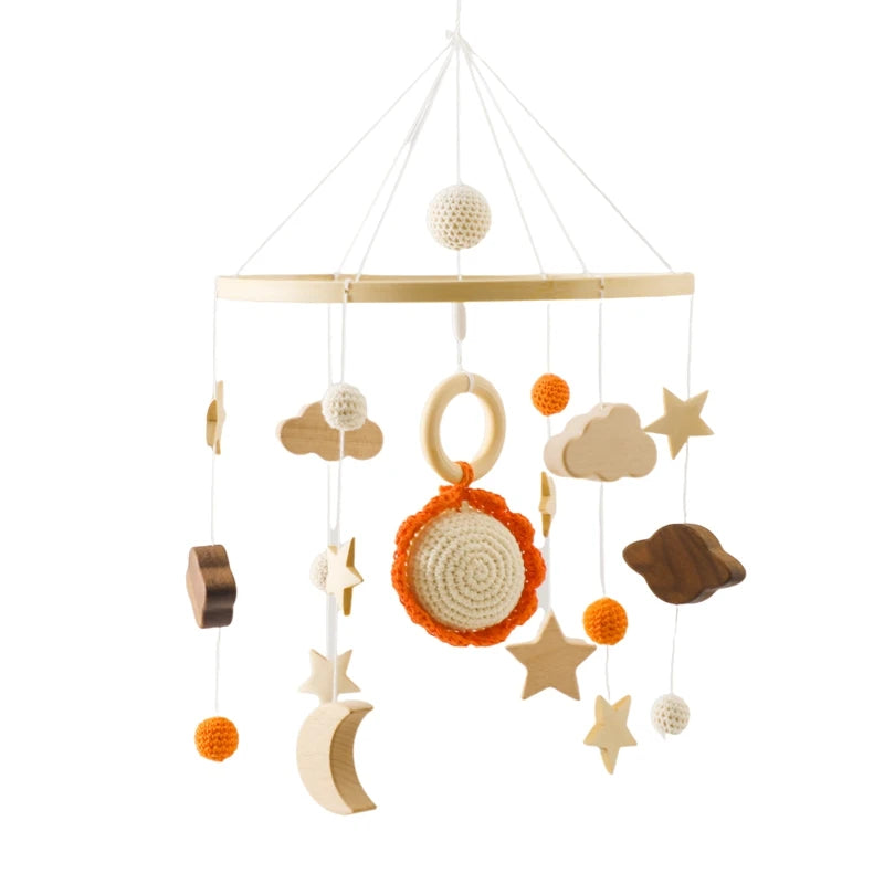 Wooden Baby Crib Mobile – Soft Felt Balloon Rattle Toy with Music