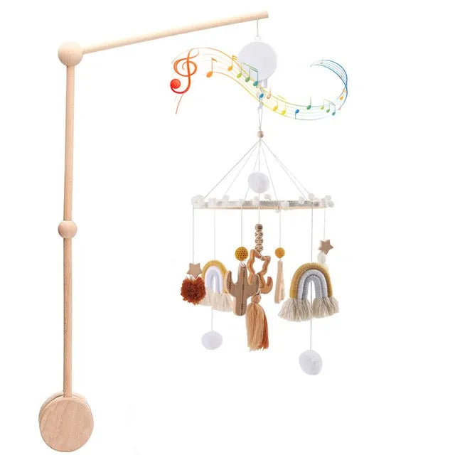Baby Wooden Crib Mobile & Rattle Toy – Musical Bed Bell for Newborns