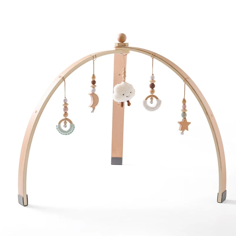 Baby Wooden Gym Frame – Montessori Rocket Activity & Rattle Toy