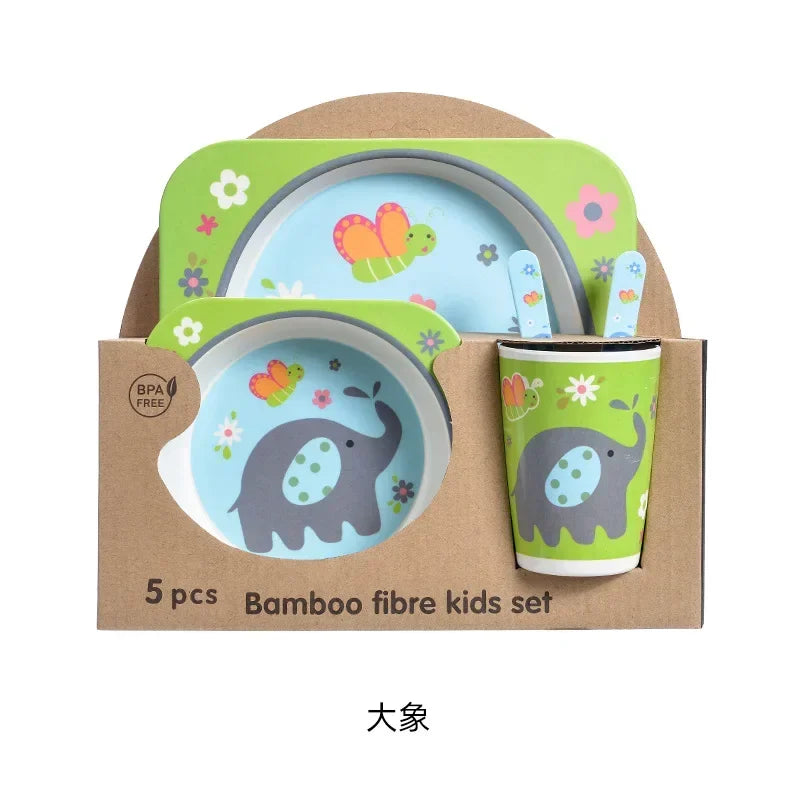 Bamboo Kids Tableware Set – Eco-Friendly Cartoon 5-Piece Gift