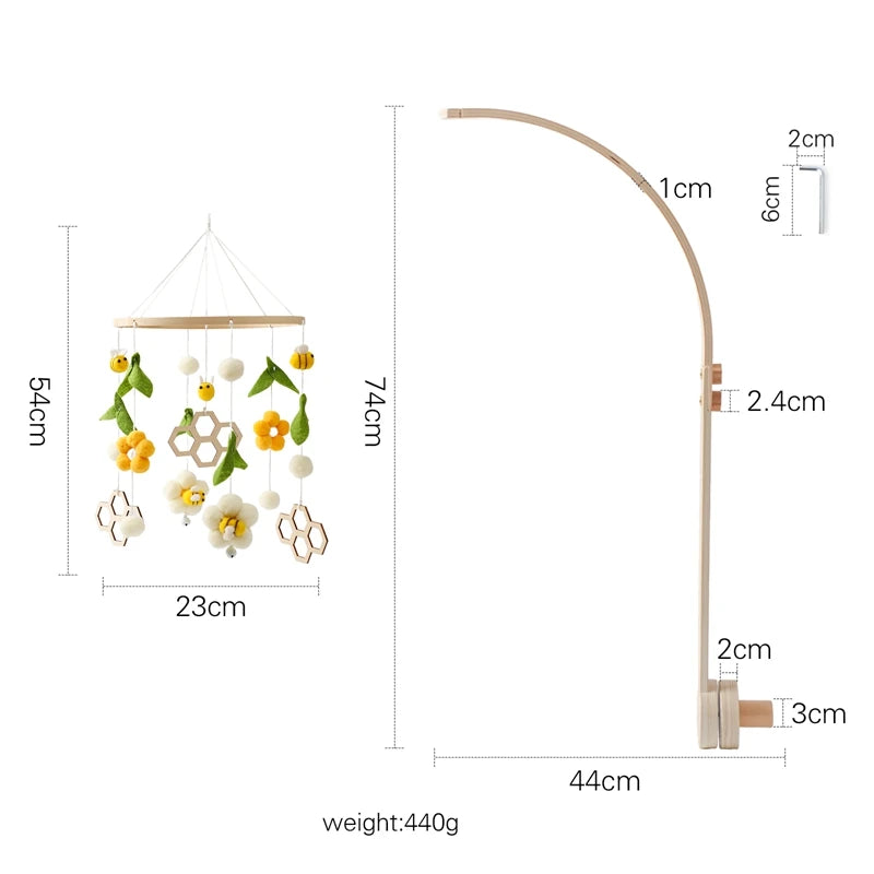 Baby Wooden Crib Mobile & Rattle Toy – Musical Bed Bell for Newborns