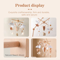 Wooden Baby Crib Mobile – Soft Felt Hot Air Balloon Bed Bell Toy