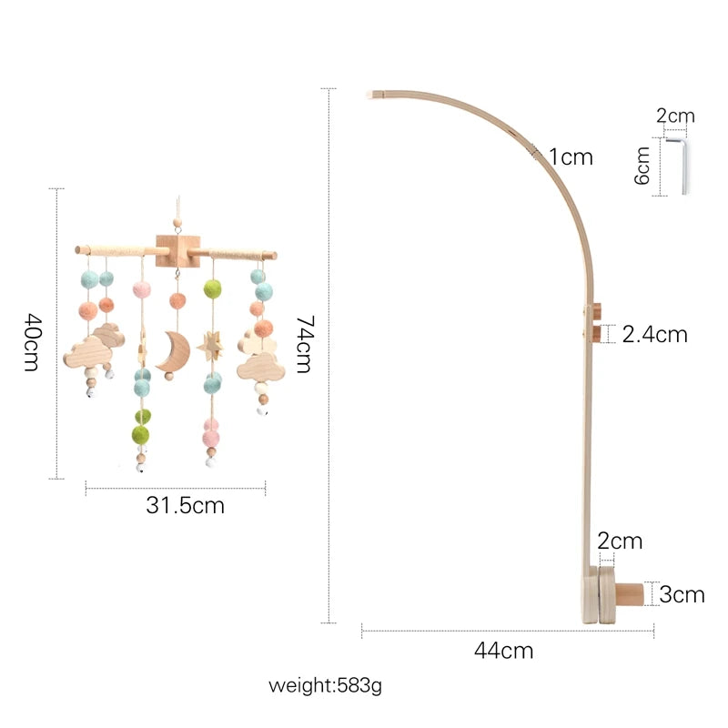 Baby Wooden Crib Mobile & Rattle Toy – Musical Bed Bell for Newborns