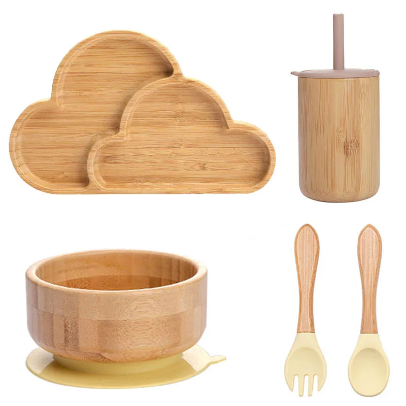 Bopoobo 5-Piece Bamboo Baby Tableware Set - BPA Free, Suction Plates, Eco-Friendly, Perfect for Weaning!