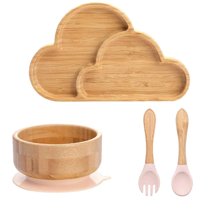 Bamboo Kids Tableware Set – 4pcs Suction Plate, Bowl & Utensils