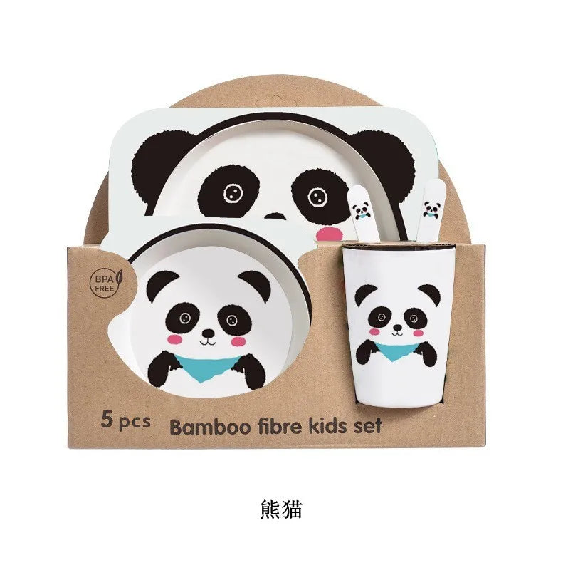 Bamboo Kids Tableware Set – Eco-Friendly Cartoon 5-Piece Gift