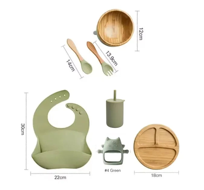 Eco-Friendly 7-Piece Bamboo & Silicone Baby Feeding Set - Safe, Non-Toxic Dinnerware for Kids