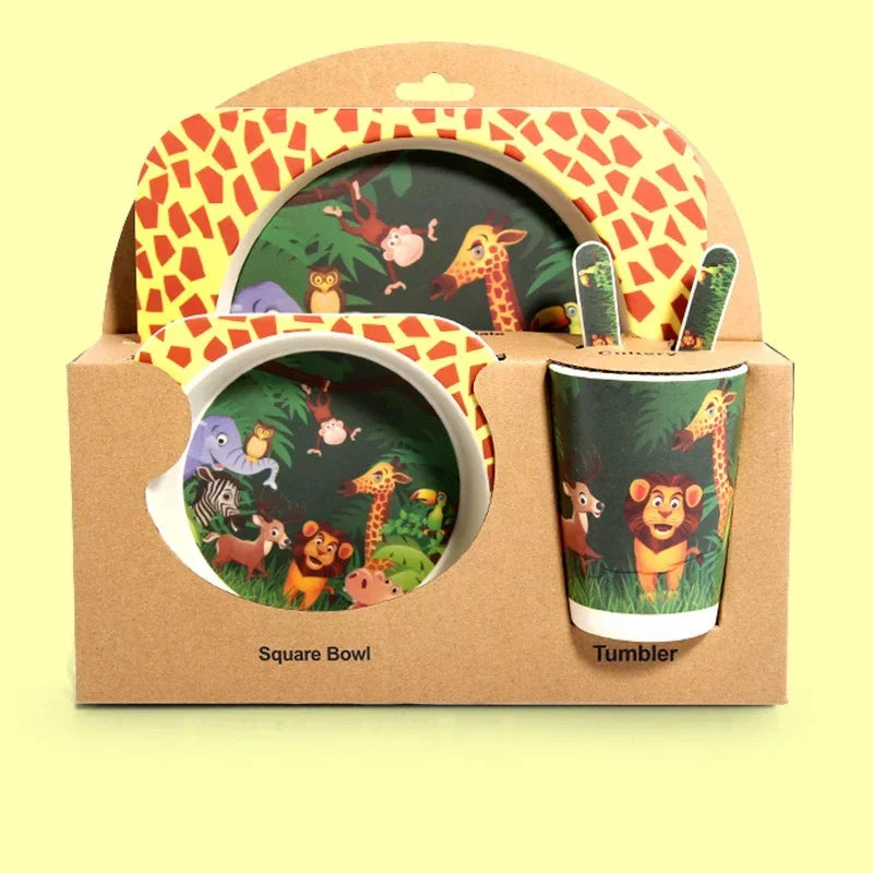 Bamboo Kids Dinnerware Set - Bowls, Plates & Utensils